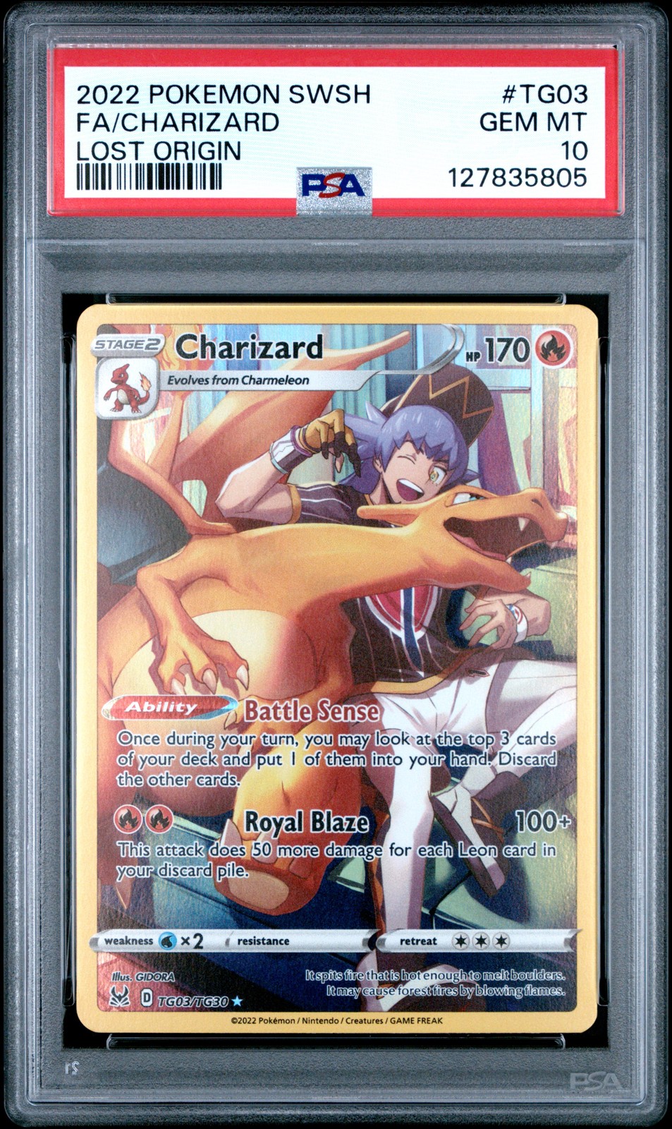 2022 POKEMON SWORD & SHIELD LOST ORIGIN #TG03 FULL ART/CHARIZARD PSA 10 - Image 1