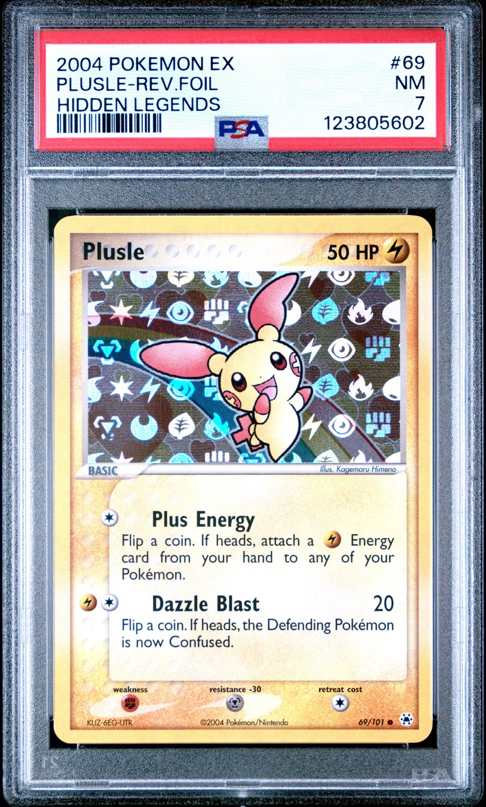 2004 POKEMON EX HIDDEN LEGENDS #69 PLUSLE-REVERSE FOIL PSA 7