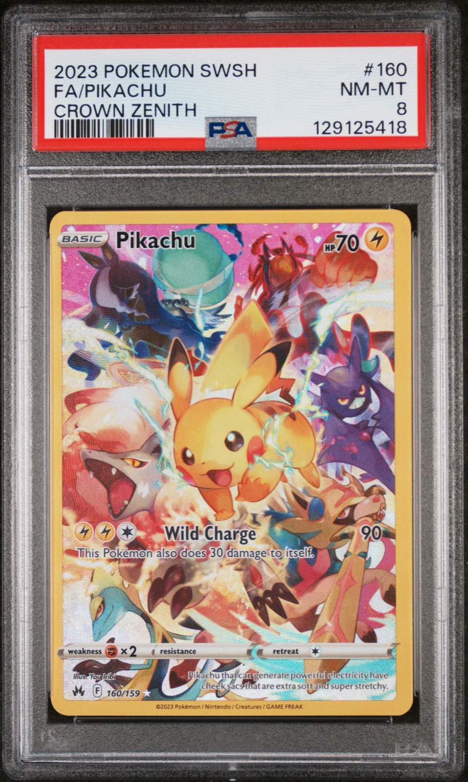 2023 POKEMON SWORD & SHIELD CROWN ZENITH #160 FULL ART/PIKACHU PSA 8