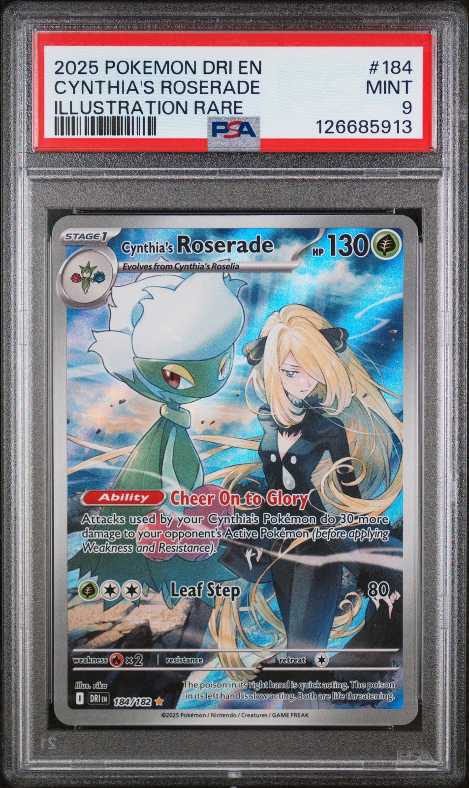 2025 POKEMON DRI EN-DESTINED RIVALS ILLUSTRATION RARE CYNTHIA'S ROSERADE PSA 9