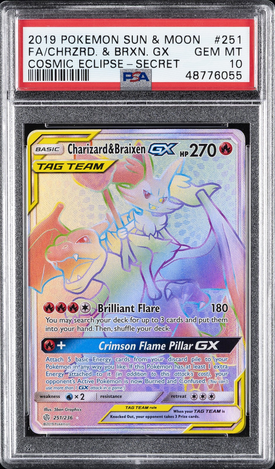 2019 POKEMON SUN & MOON COSMIC ECLIPSE FULL ART/CHARIZARD & BRAIXEN GX PSA 10 - Image 1