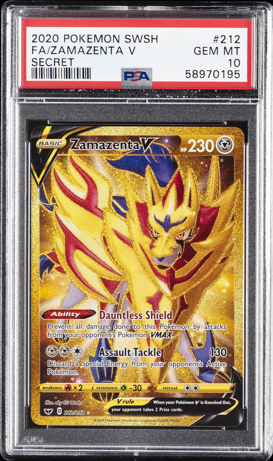2020 POKEMON SWORD & SHIELD SECRET #212 FULL ART/ZAMAZENTA V PSA 10