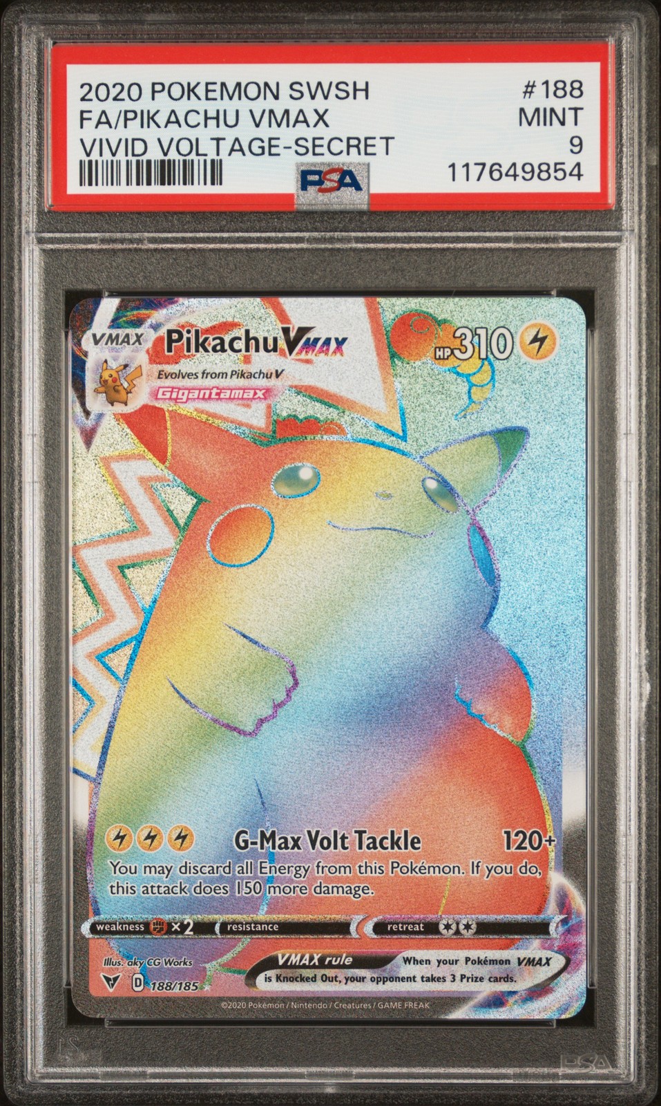 2020 POKEMON SWORD & SHIELD VIVID VOLTAGE SECRET FULL ART/PIKACHU VMAX PSA 9