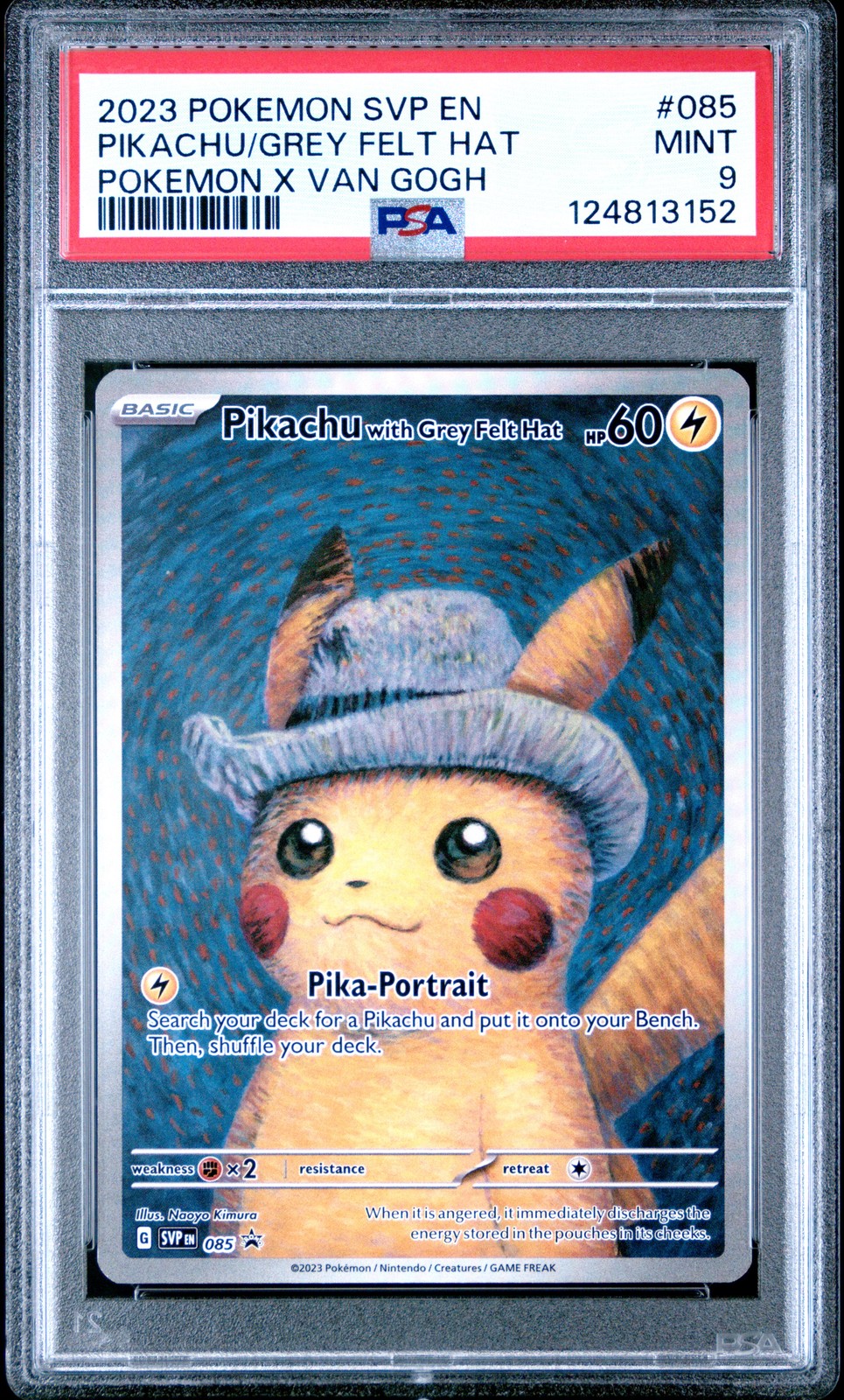 2023 POKEMON SVP EN-SV BLACK STAR PROMO #085 PIKACHU WITH GREY FELT HAT PSA 9 - Image 1