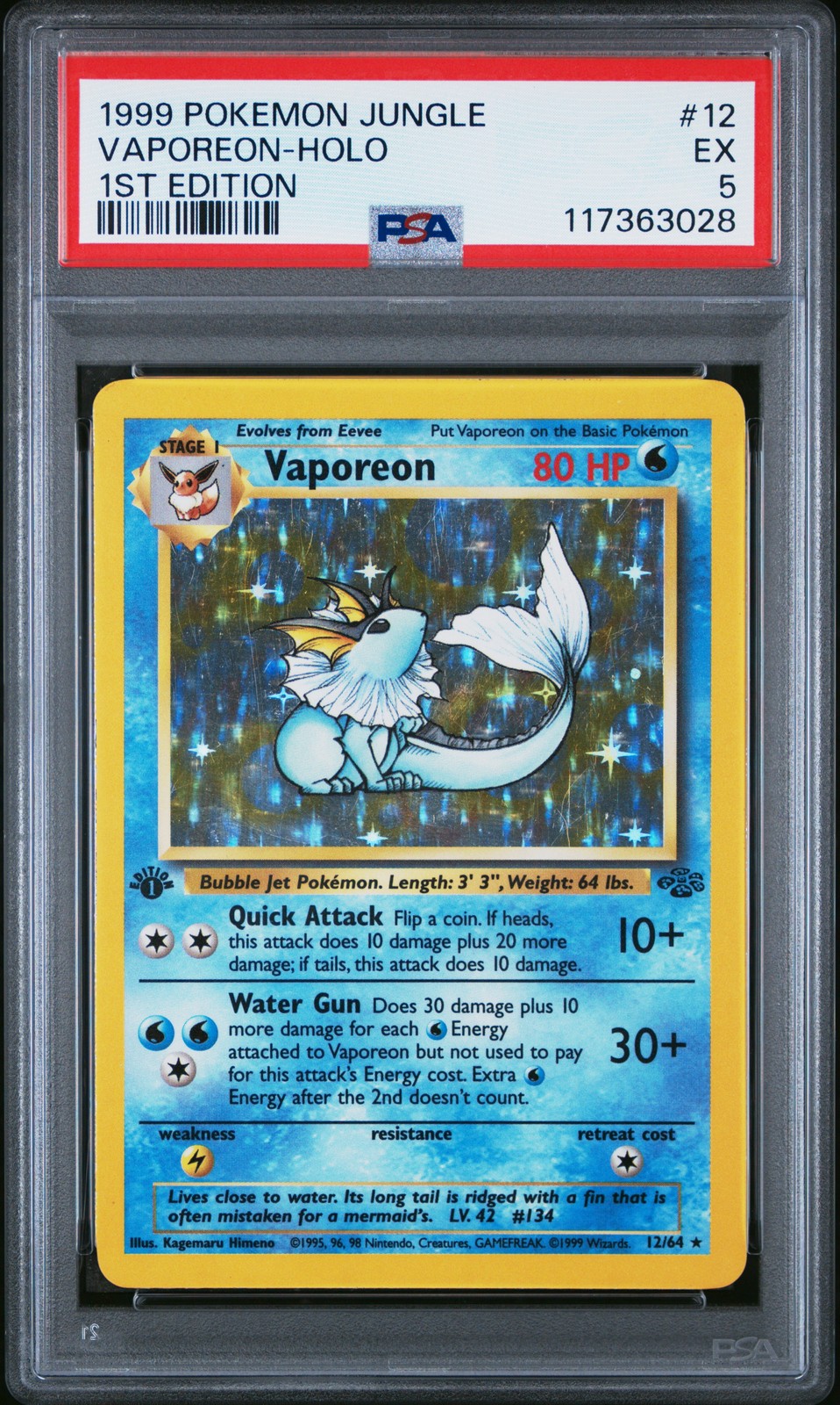 1999 POKEMON JUNGLE 1ST ED #12 VAPOREON-HOLO PSA 5