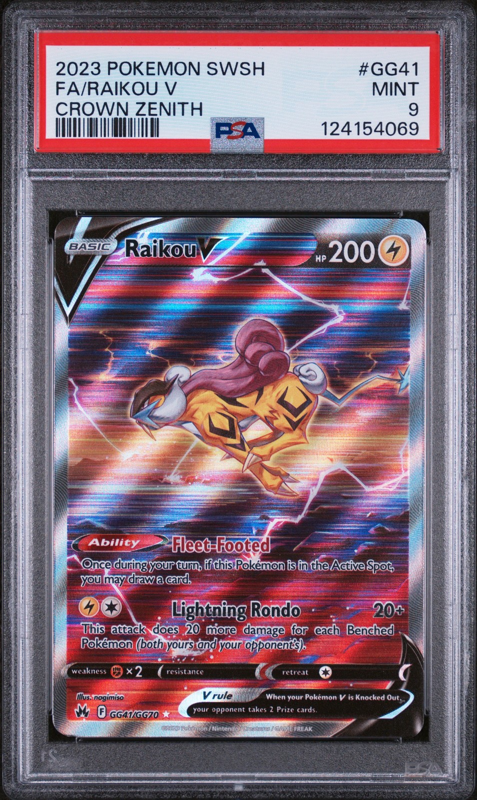2023 POKEMON SWORD & SHIELD CROWN ZENITH #GG41 FULL ART/RAIKOU V PSA 9