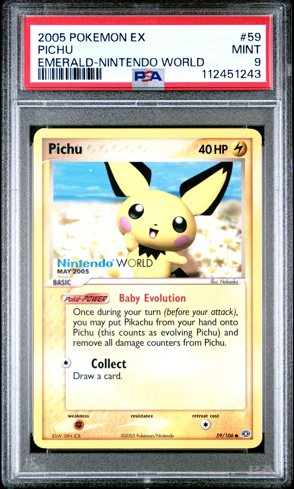 2005 POKEMON EX EMERALD NINTENDO WORLD #59 PICHU PSA 9 - Image 1