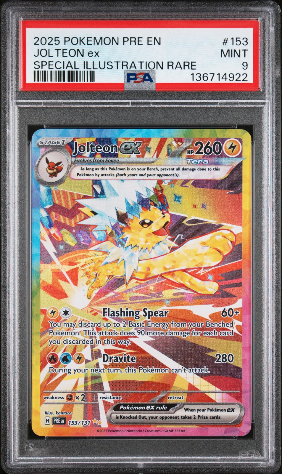2025 POKEMON PRE EN-PRISMATIC EVOLUTIONS #153 JOLTEON EX PSA 9 - Image 1
