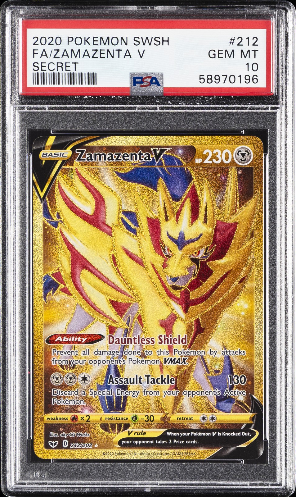 2020 POKEMON SWORD & SHIELD SECRET #212 FULL ART/ZAMAZENTA V PSA 10