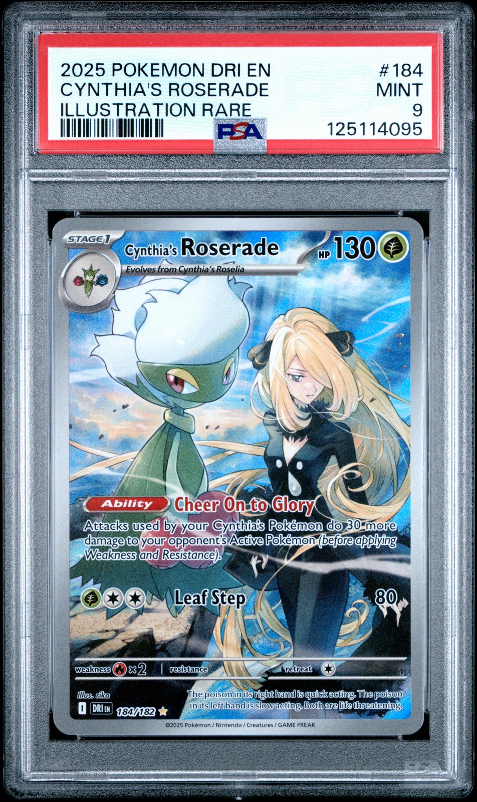 2025 POKEMON DRI EN-DESTINED RIVALS ILLUSTRATION RARE CYNTHIA'S ROSERADE PSA 9 - Image 1