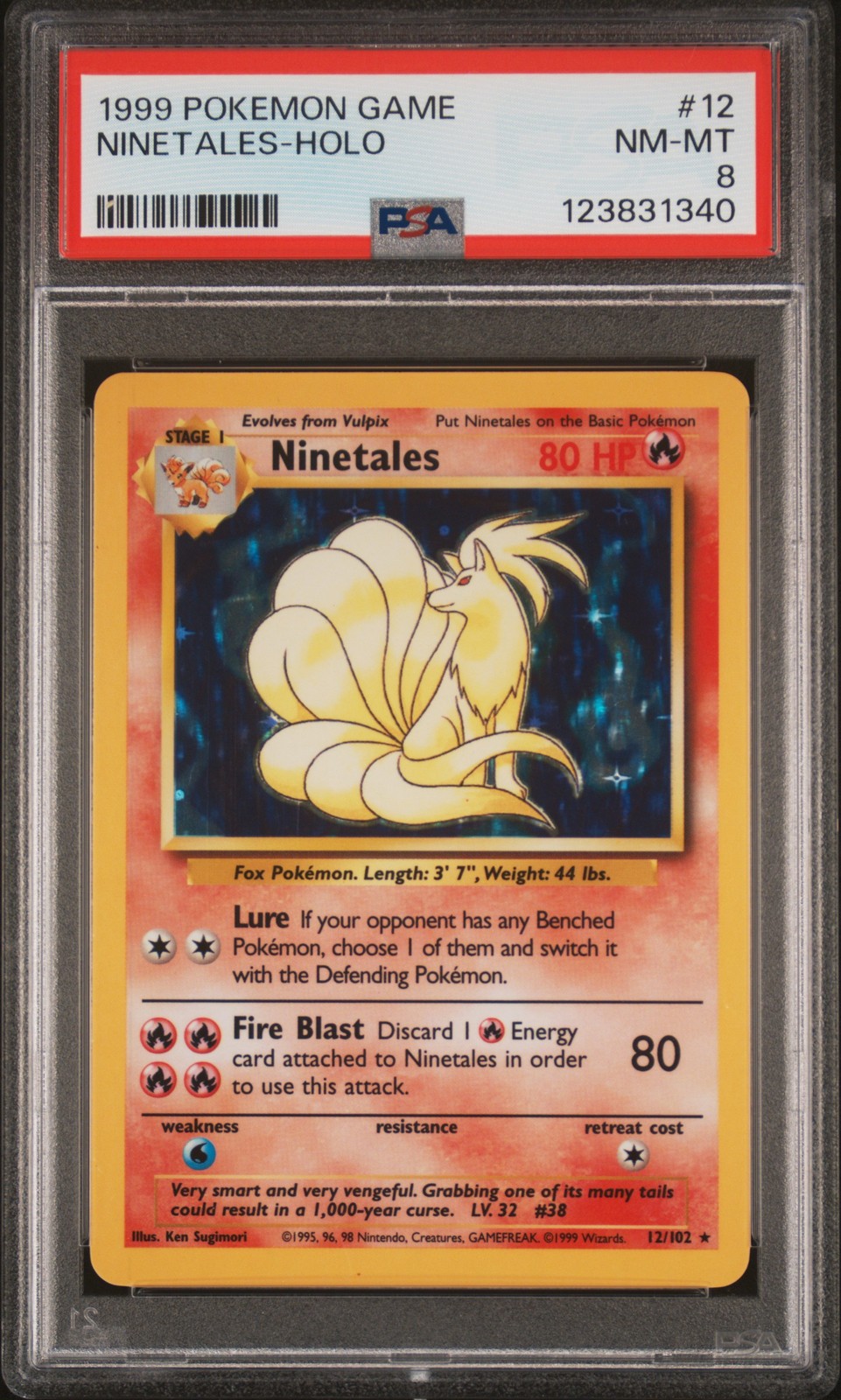 1999 POKEMON GAME #12 NINETALES-HOLO PSA 8