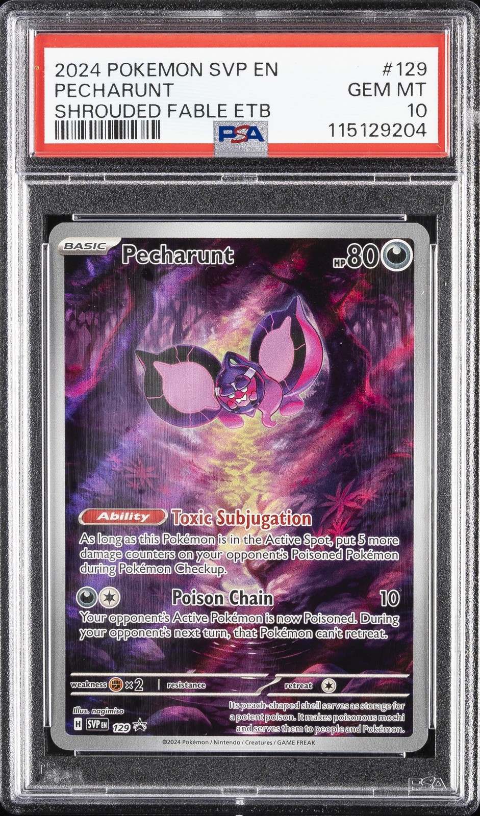 2024 POKEMON SVP EN-SV BLACK STAR PROMO #129 PECHARUNT PSA 10 - Image 1