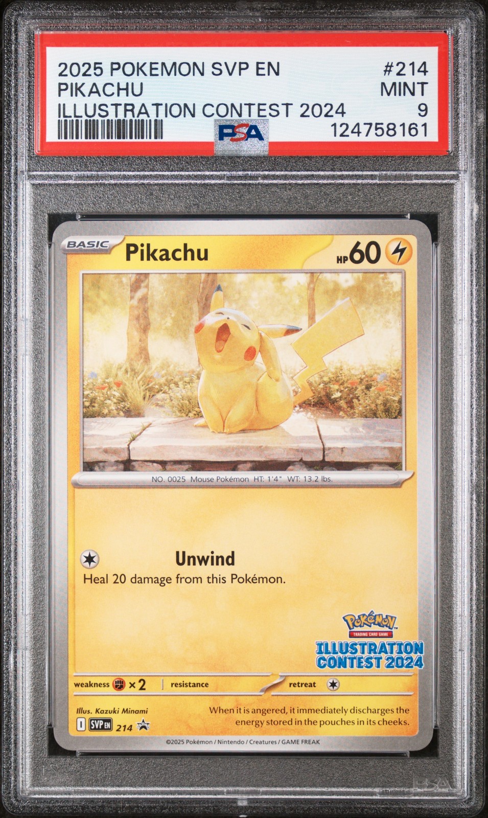 2025 POKEMON SVP EN-SV BLACK STAR PROMO ILLUSTRATION CONTEST 2024 PIKACHU PSA 9 - Image 1