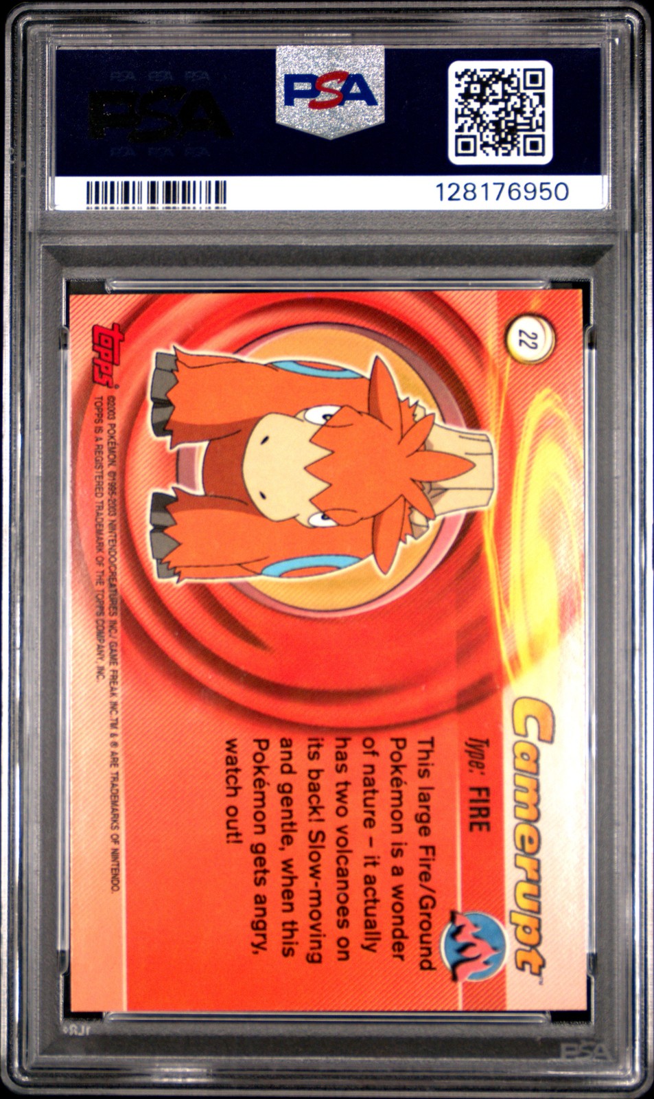 2003 TOPPS POKEMON ADVANCED FOIL #22 CAMERUPT PSA 8 - Image 3