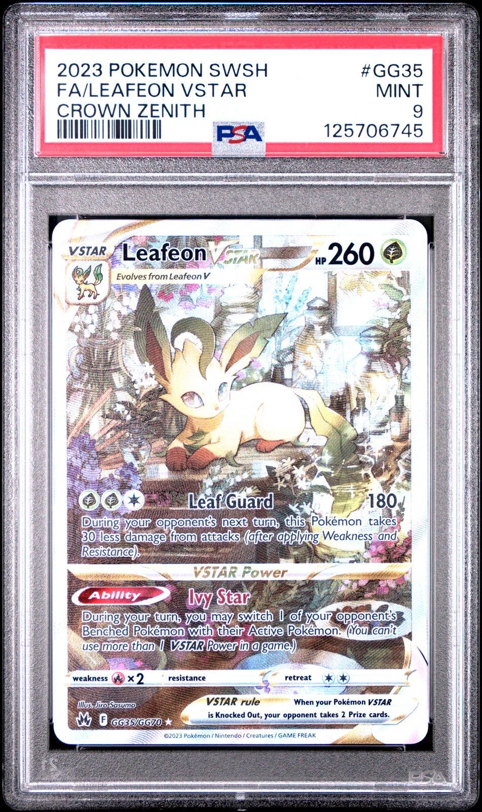 2023 POKEMON SWORD & SHIELD CROWN ZENITH #GG35 FULL ART/LEAFEON VSTAR PSA 9