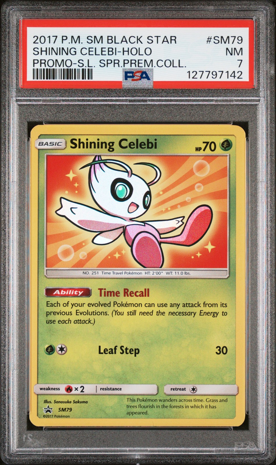 2017 POKEMON SM BLACK STAR PROMO #SM79 SHINING CELEBI-HOLO PSA 7 - Image 1