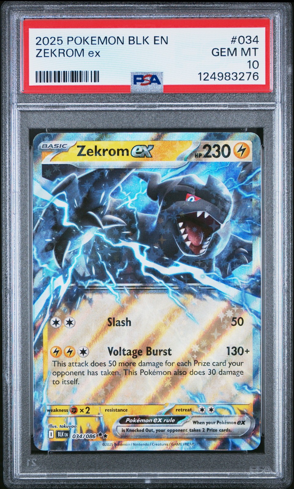 2025 POKEMON BLK EN-BLACK BOLT #034 ZEKROM EX PSA 10 - Image 1