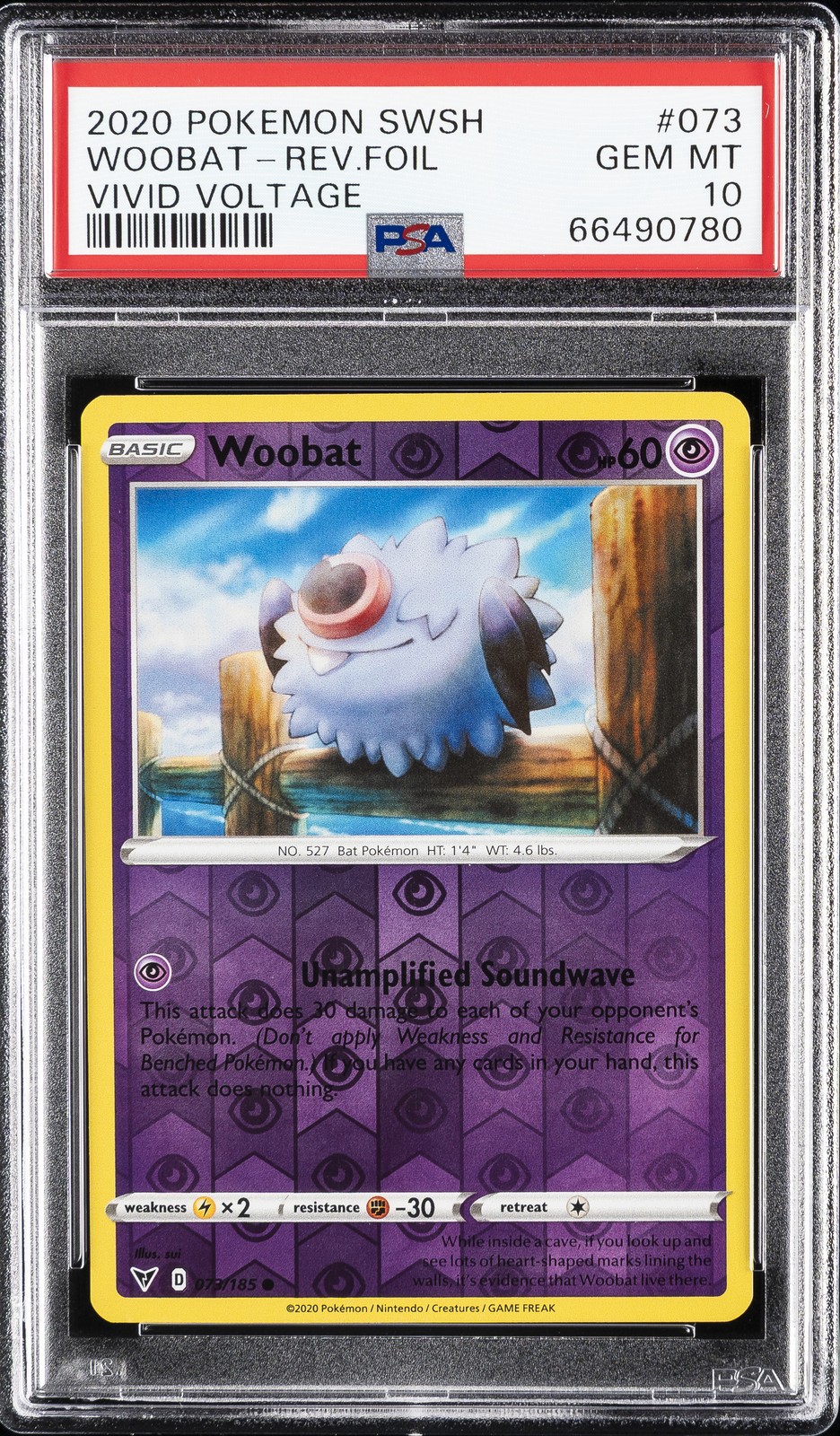 2020 POKEMON SWORD & SHIELD VIVID VOLTAGE #073 WOOBAT-REVERSE FOIL PSA 10