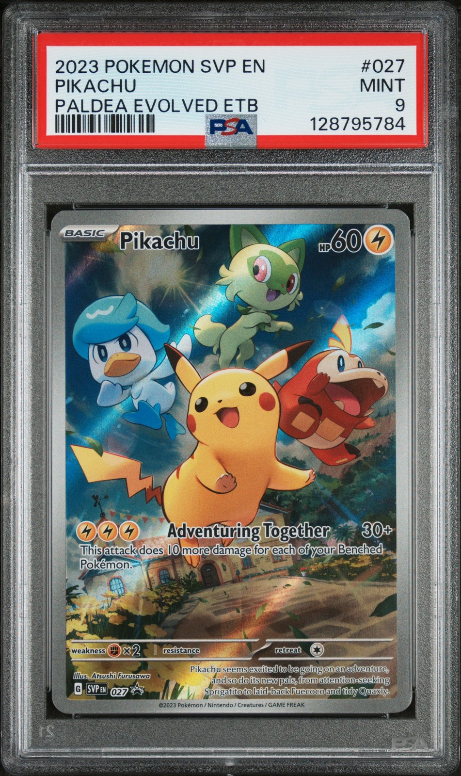 2023 POKEMON SVP EN-SV BLACK STAR PROMO #027 PIKACHU PSA 9 - Image 1