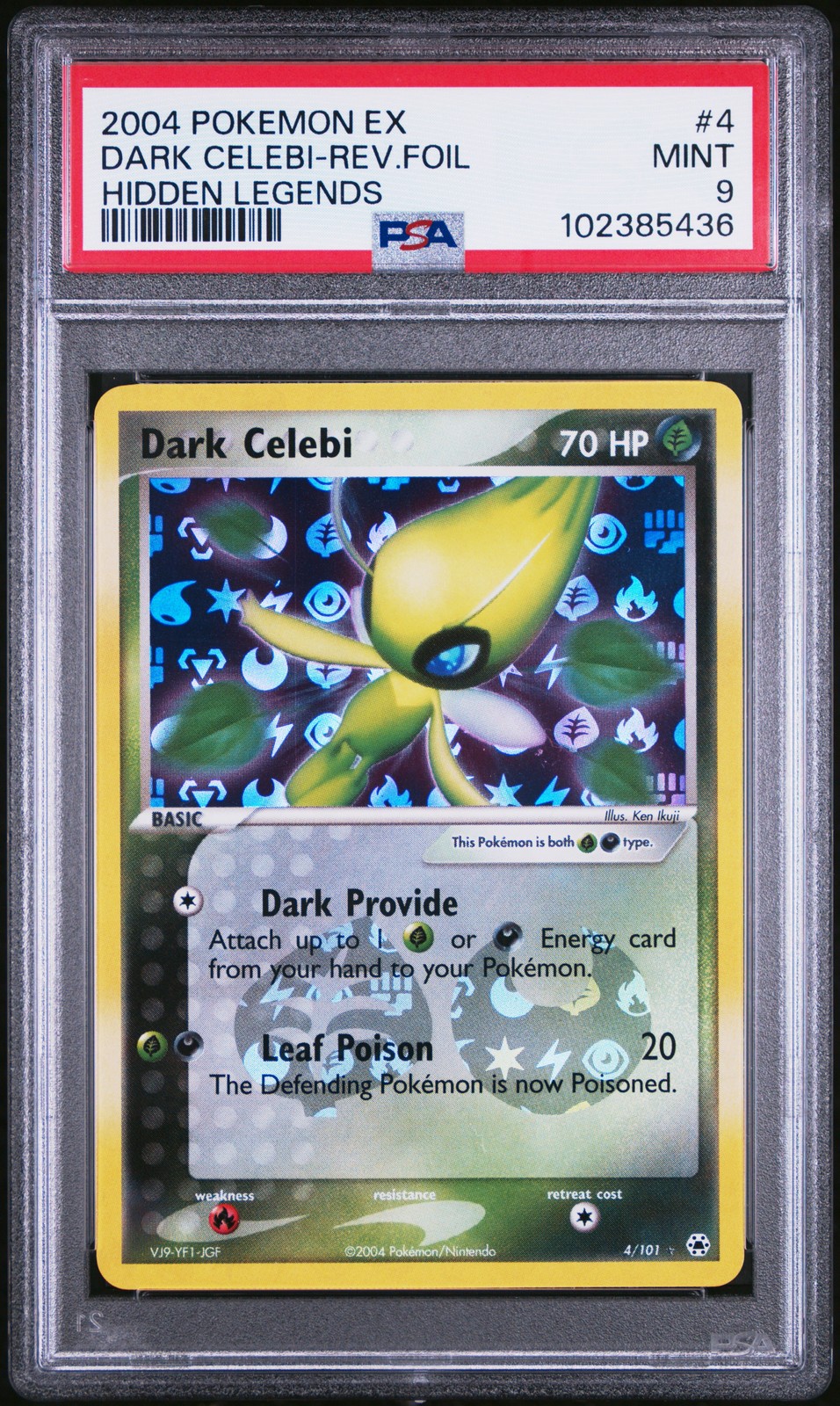 2004 POKEMON EX HIDDEN LEGENDS #4 DARK CELEBI-REVERSE FOIL PSA 9