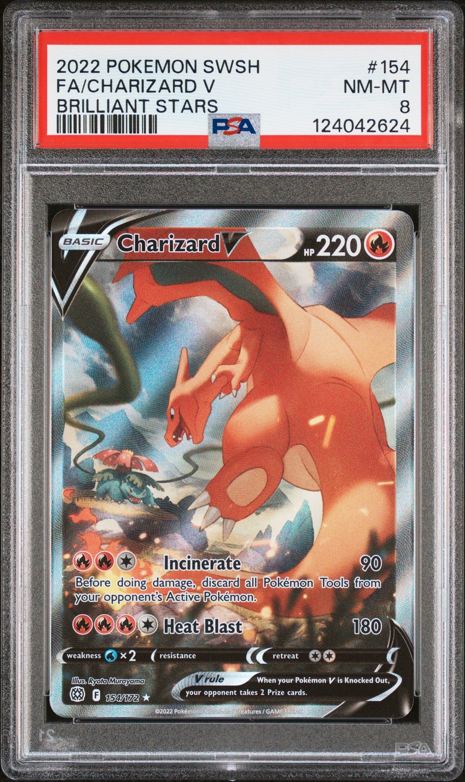 2022 POKEMON SWORD & SHIELD BRILLIANT STARS #154 FULL ART/CHARIZARD V PSA 8