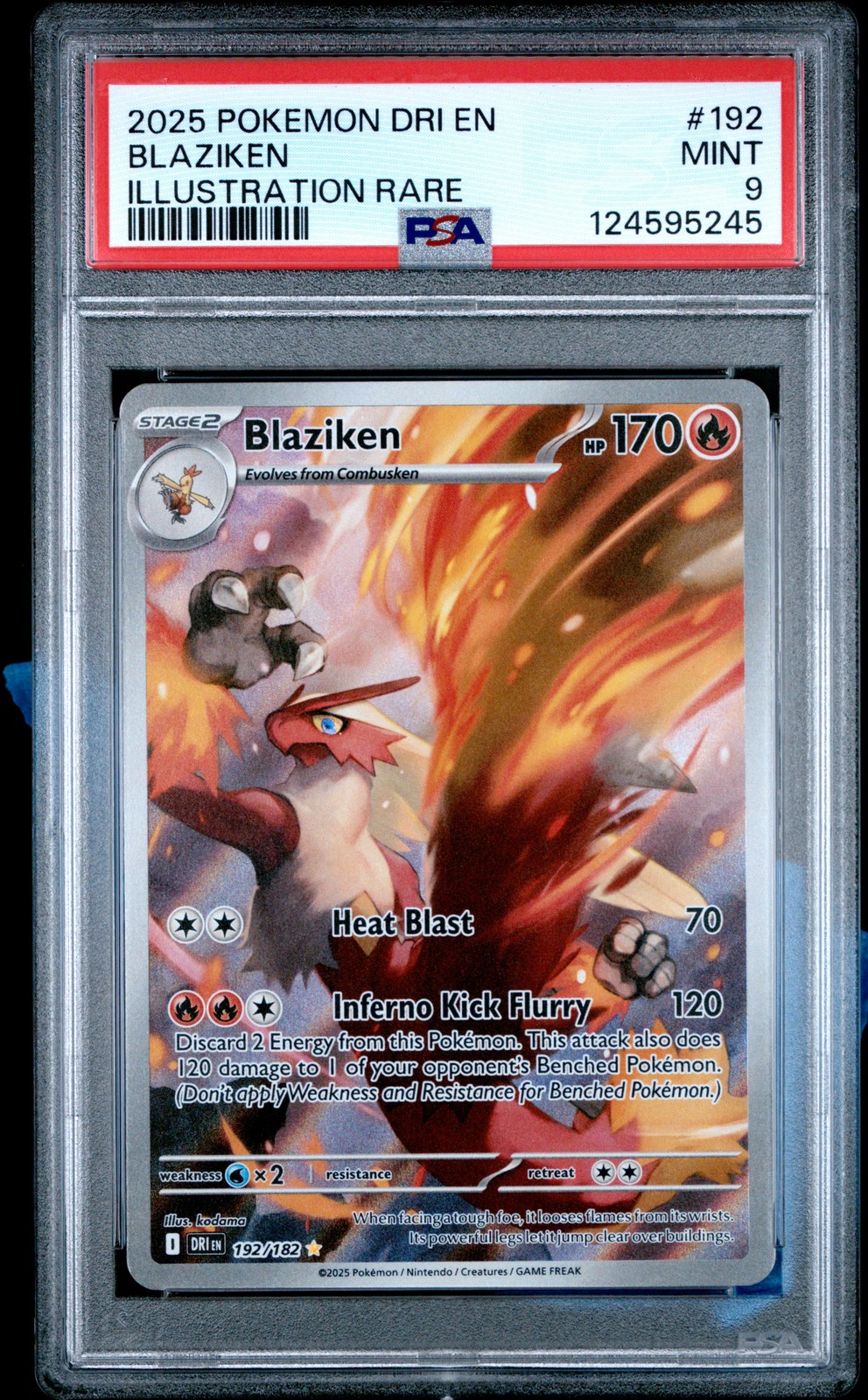 2025 POKEMON DRI EN-DESTINED RIVALS ILLUSTRATION RARE #192 BLAZIKEN PSA 9