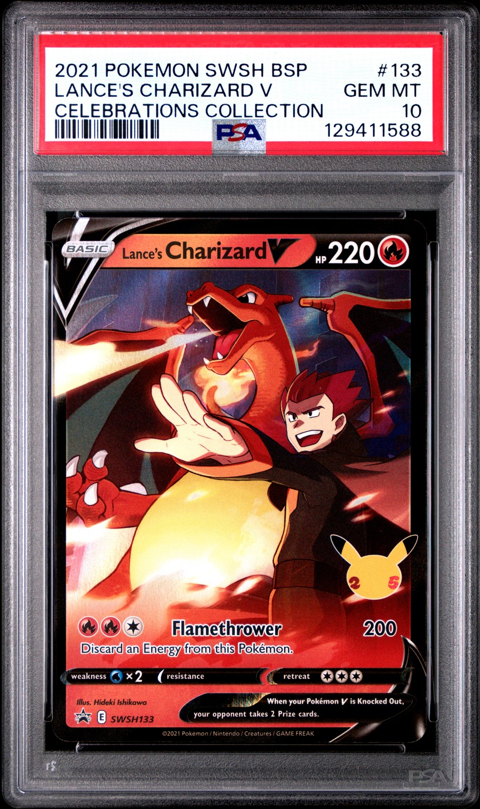 2021 POKEMON SWSH BLACK STAR PROMO CELEBRATIONS COLL LANCE'S CHARIZARD V PSA 10 - Image 1
