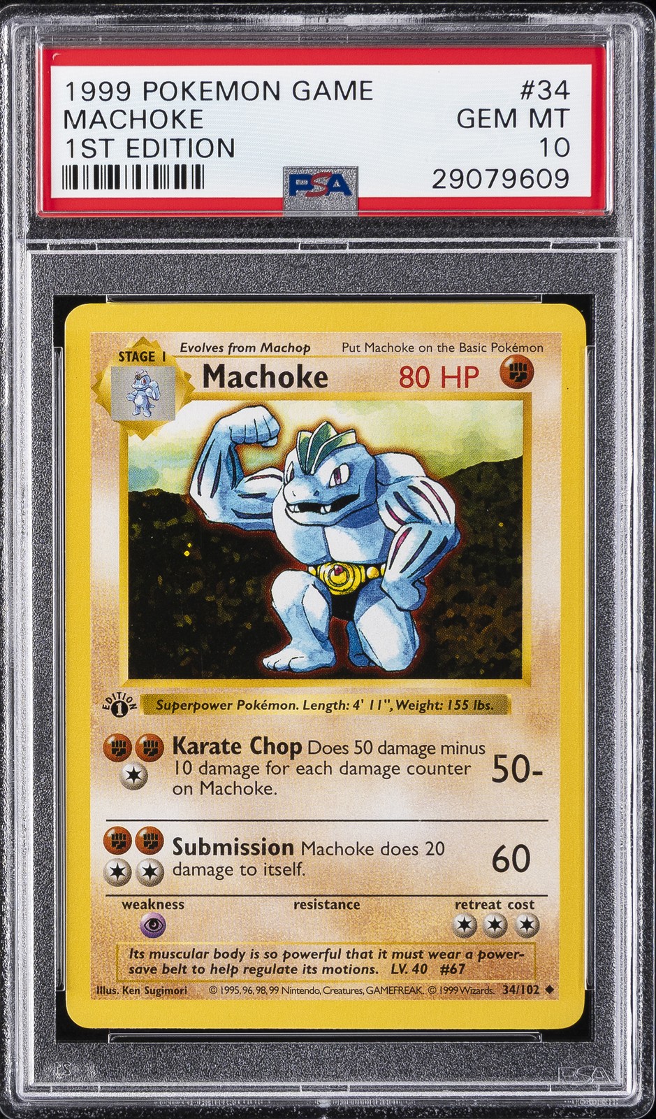 1999 POKEMON GAME 1ST ED #34 MACHOKE PSA 10
