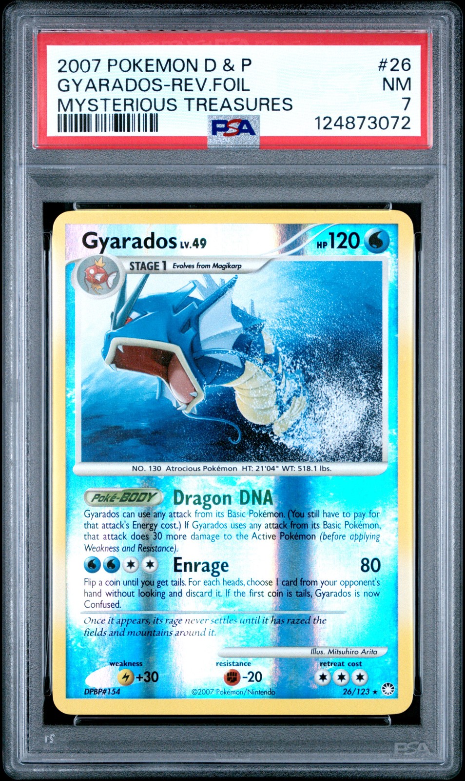 2007 POKEMON DIAMOND & PEARL MYSTERIOUS TREASURES GYARADOS-REVERSE FOIL PSA 7 - Image 1