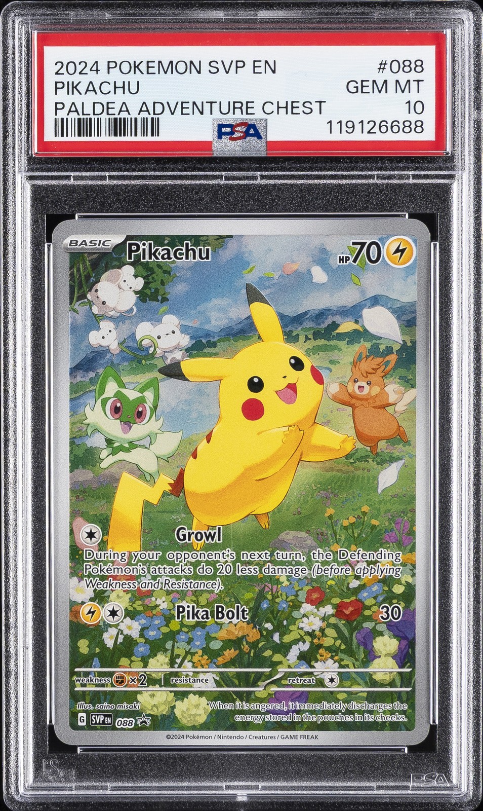 2024 POKEMON SVP EN-SV BLACK STAR PROMO PALDEA ADVENTURE CHEST PIKACHU PSA 10 - Image 1