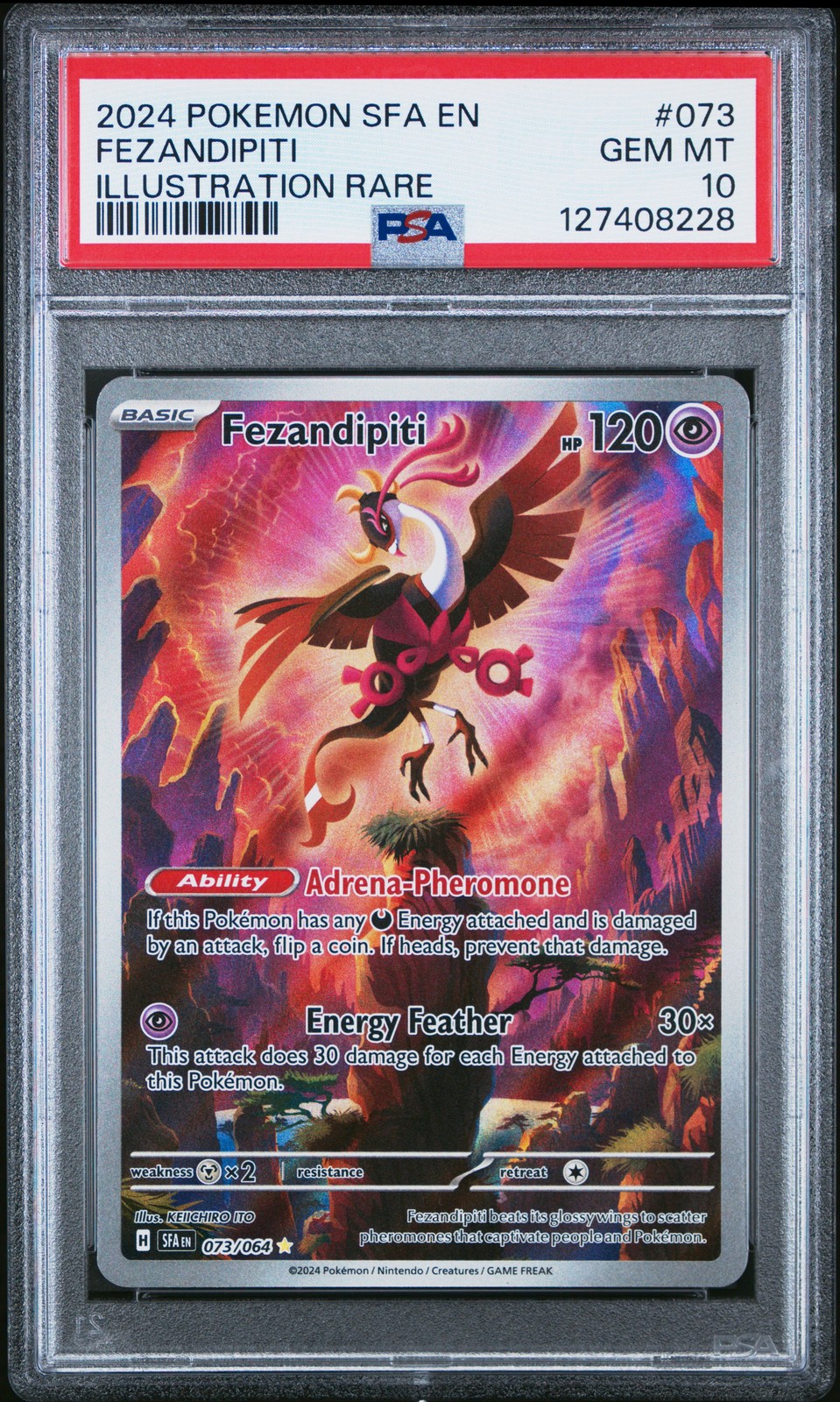 2024 POKEMON SFA EN-SHROUDED FABLE ILLUSTRATION RARE #073 FEZANDIPITI PSA 10 - Image 1