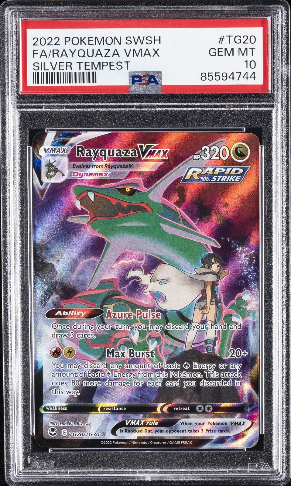 2022 POKEMON SWORD & SHIELD SILVER TEMPEST #TG20 FULL ART/RAYQUAZA VMAX PSA 10 - Image 1