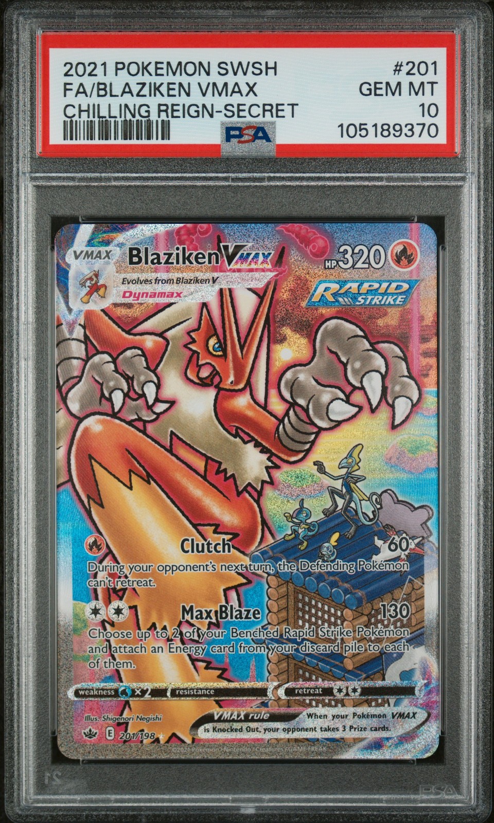 2021 POKEMON SWORD & SHIELD CHILLING REIGN SECRET FULL ART/BLAZIKEN VMAX PSA 10 - Image 1