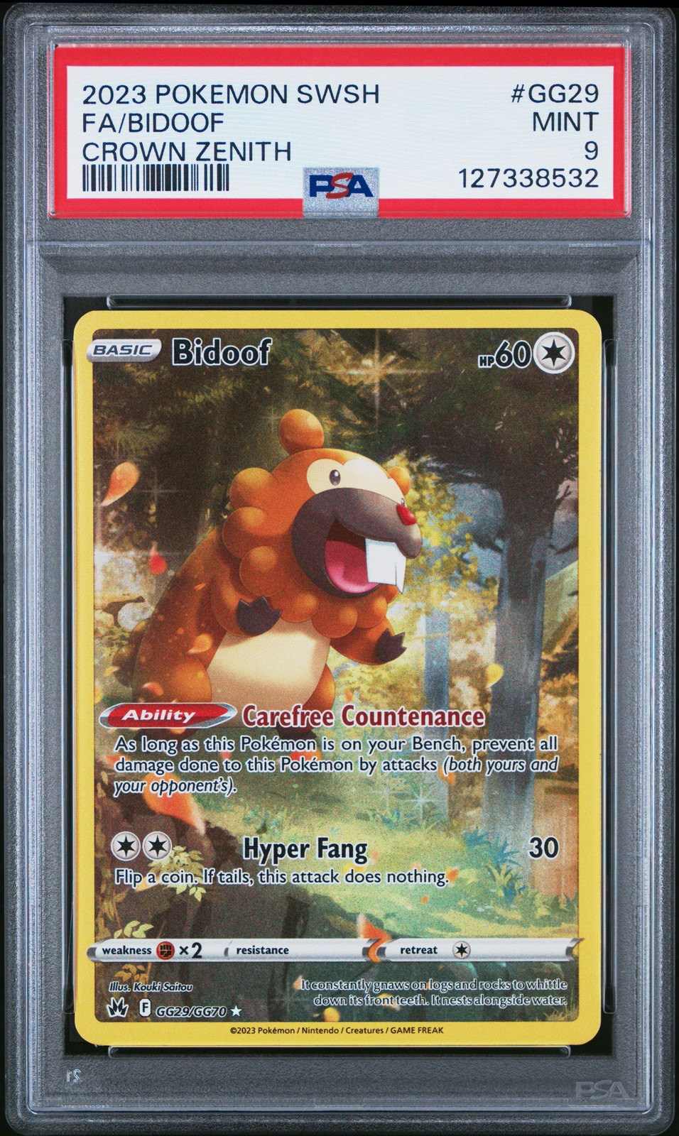 2023 POKEMON SWORD & SHIELD CROWN ZENITH #GG29 FULL ART/BIDOOF PSA 9