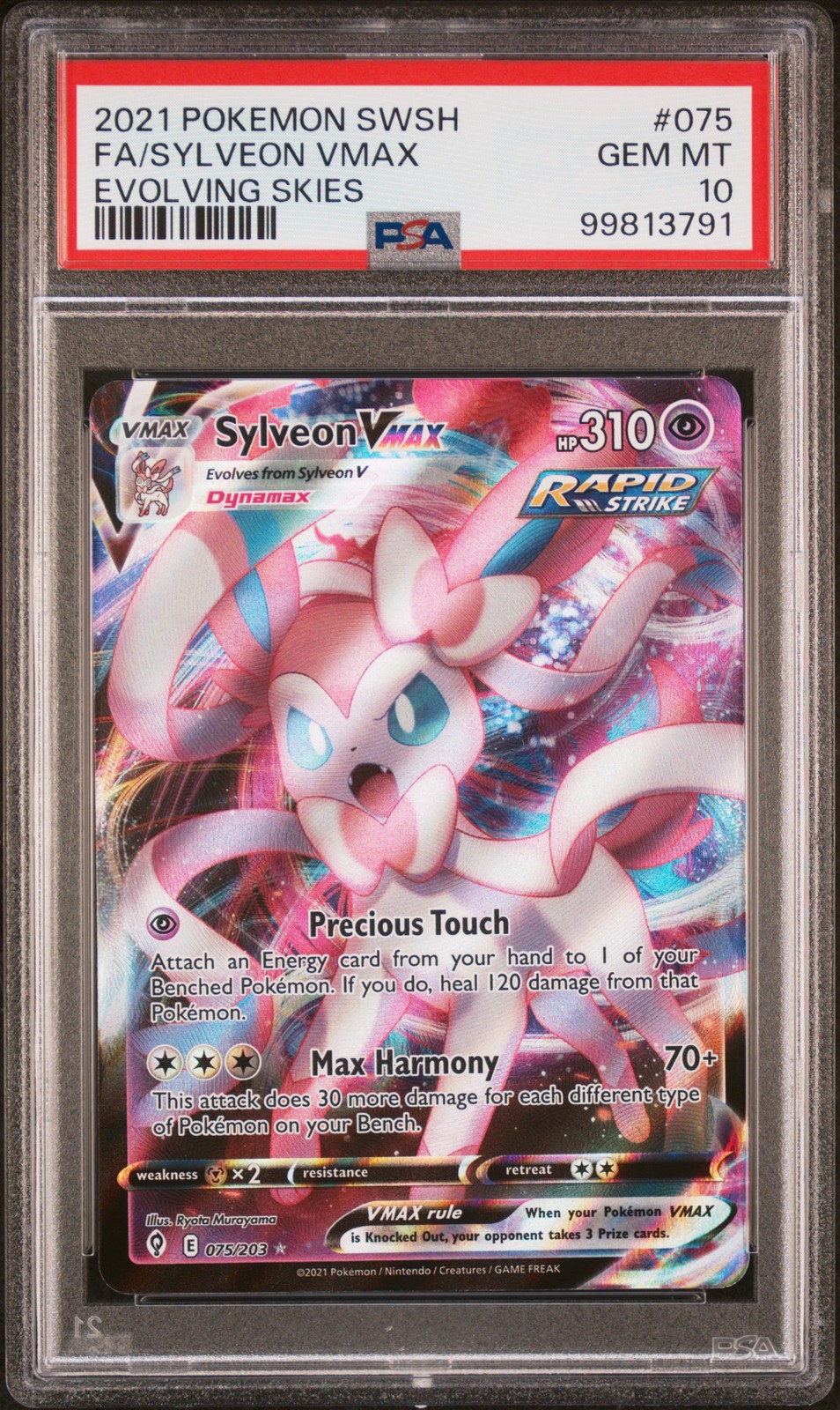 2021 POKEMON SWORD & SHIELD EVOLVING SKIES #075 FULL ART/SYLVEON VMAX PSA 10