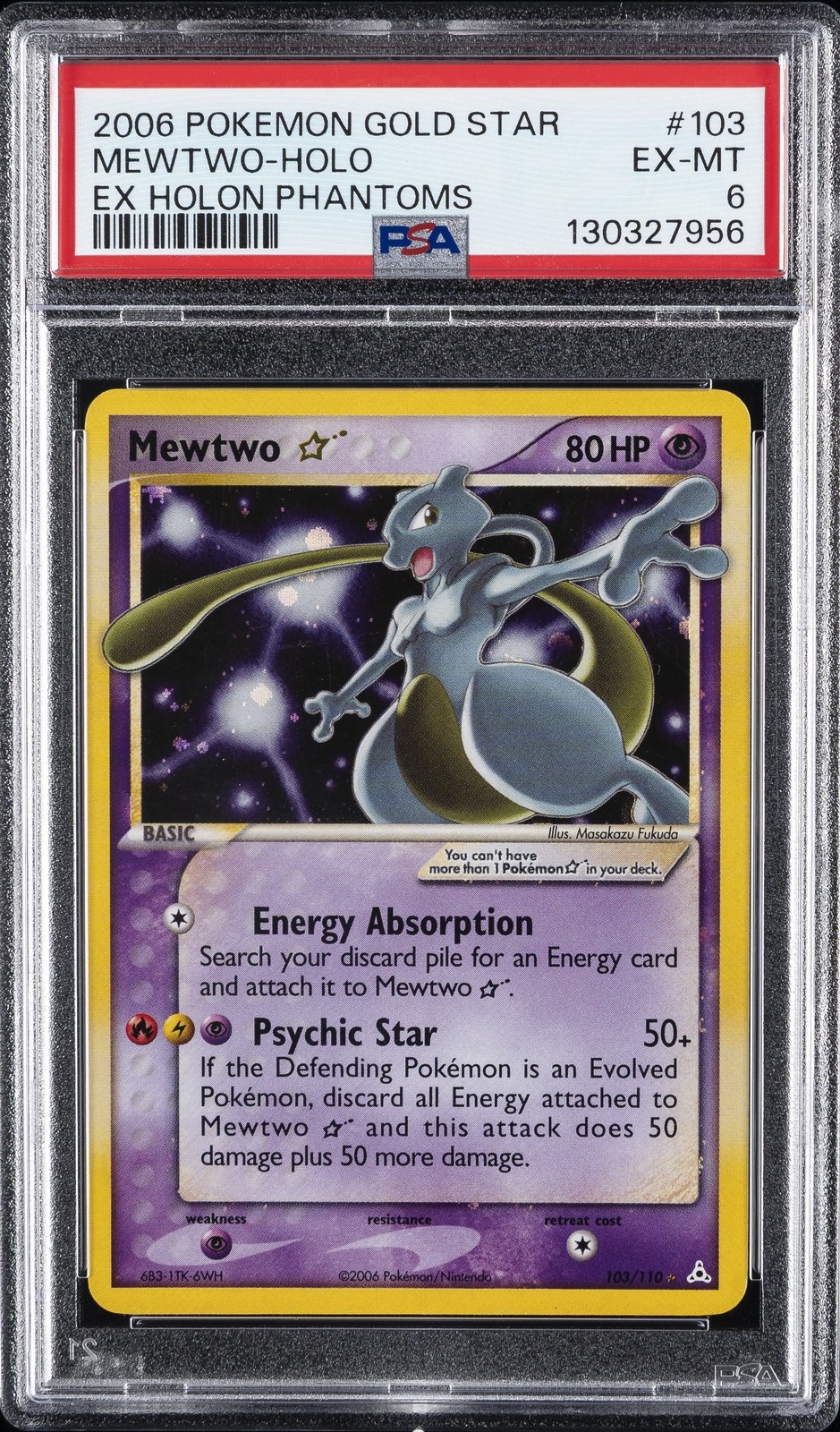 2006 POKEMON EX HOLON PHANTOMS GOLD STAR #103 MEWTWO-HOLO PSA 6