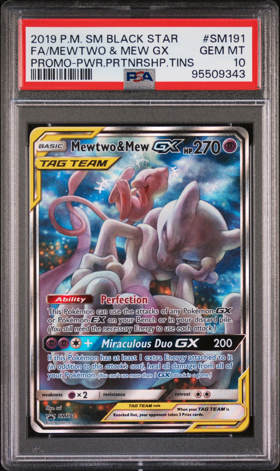 2019 POKEMON SM BLACK STAR PROMO #SM191 FULL ART/MEWTWO & MEW GX PSA 10