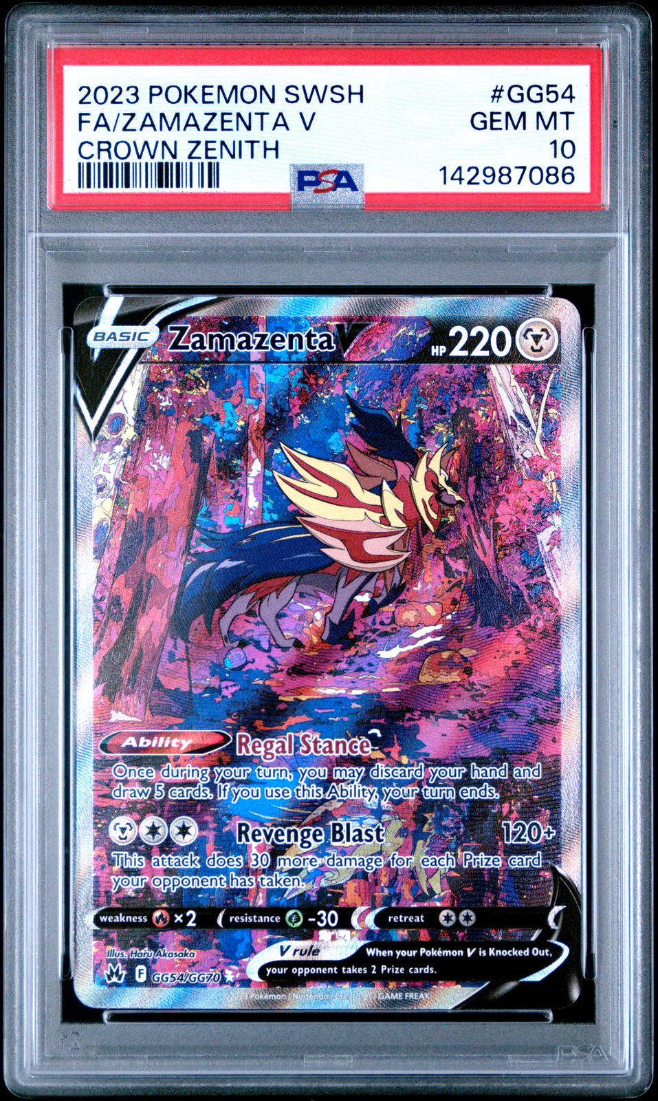 2023 POKEMON SWORD & SHIELD CROWN ZENITH #GG54 FULL ART/ZAMAZENTA V PSA 10