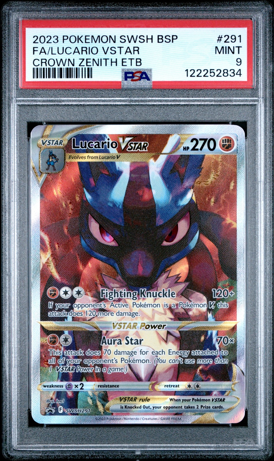 2023 POKEMON SWSH BLACK STAR PROMO #291 FULL ART/LUCARIO VSTAR PSA 9 - Image 1