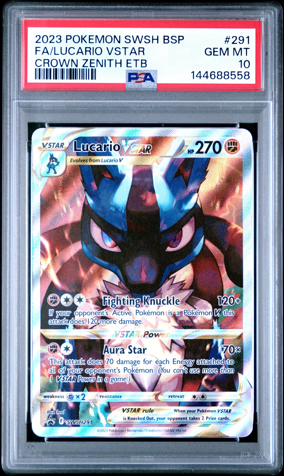 2023 POKEMON SWSH BLACK STAR PROMO #291 FULL ART/LUCARIO VSTAR PSA 10