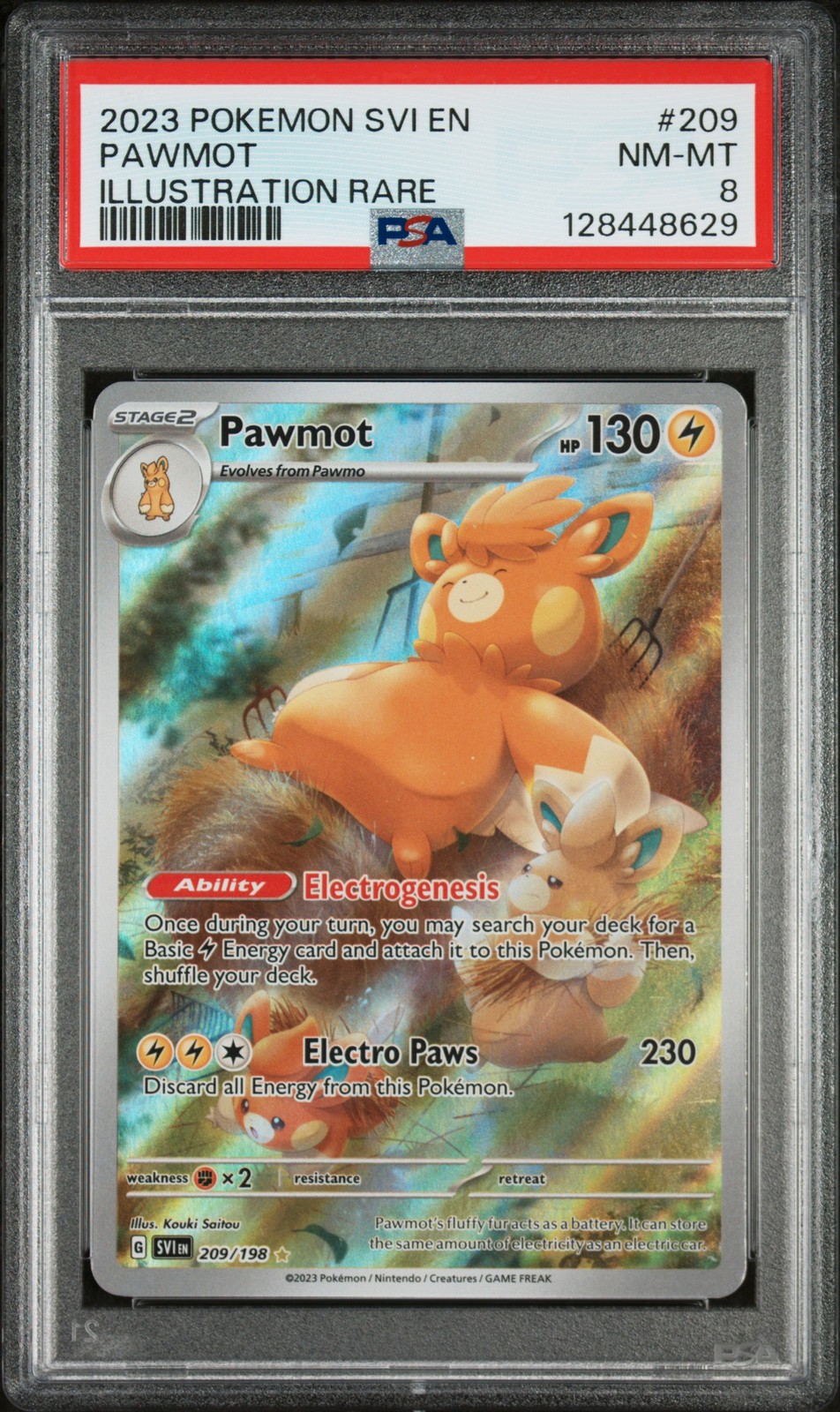 2023 POKEMON SVI EN-SCARLET & VIOLET ILLUSTRATION RARE #209 PAWMOT PSA 8