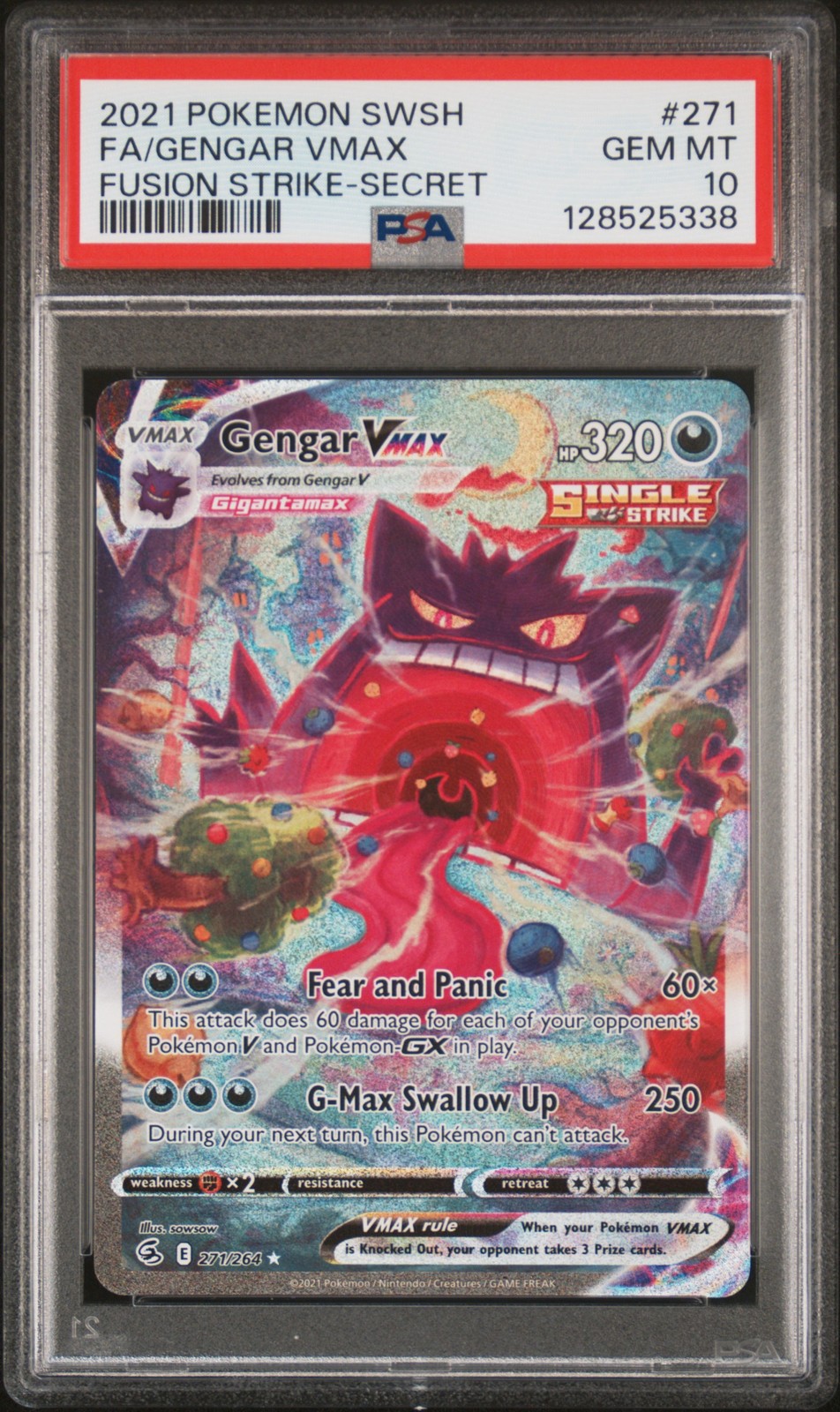2021 POKEMON SWORD & SHIELD FUSION STRIKE SECRET FULL ART/GENGAR VMAX PSA 10