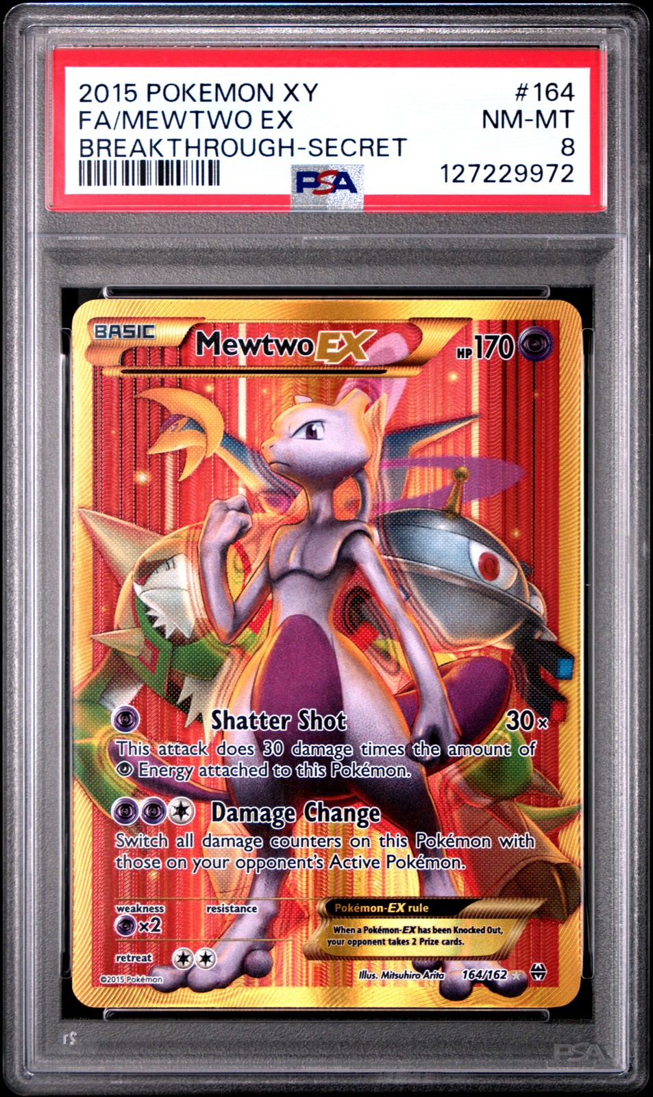 2015 POKEMON XY BREAKTHROUGH SECRET #164 FULL ART/MEWTWO EX PSA 8 - Image 1