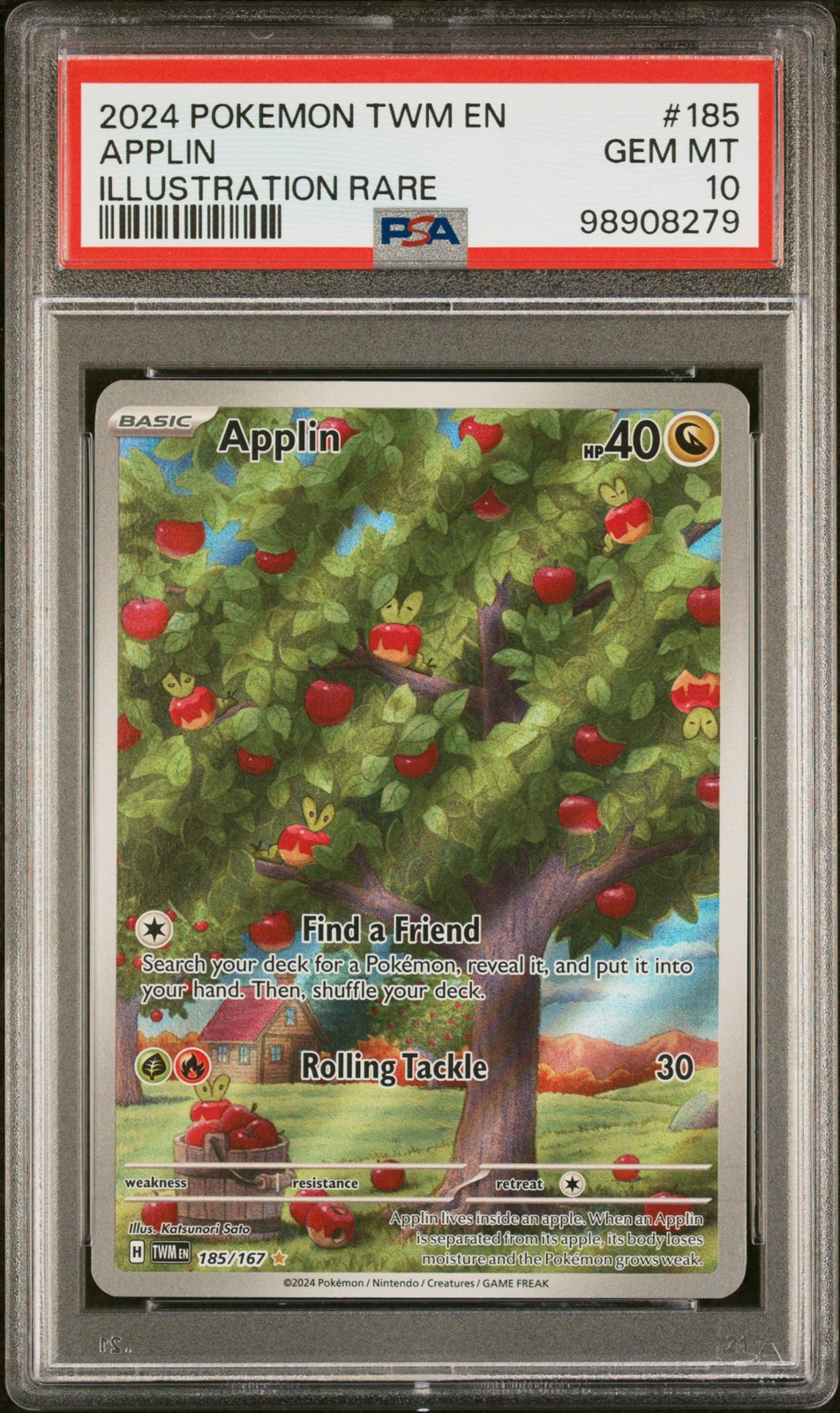 2024 POKEMON TWM EN-TWILIGHT MASQUERADE ILLUSTRATION RARE #185 APPLIN PSA 10 - Image 1
