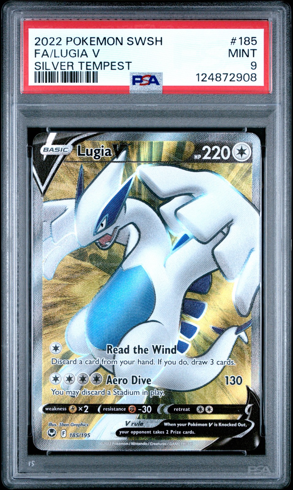 2022 POKEMON SWORD & SHIELD SILVER TEMPEST #185 FULL ART/LUGIA V PSA 9