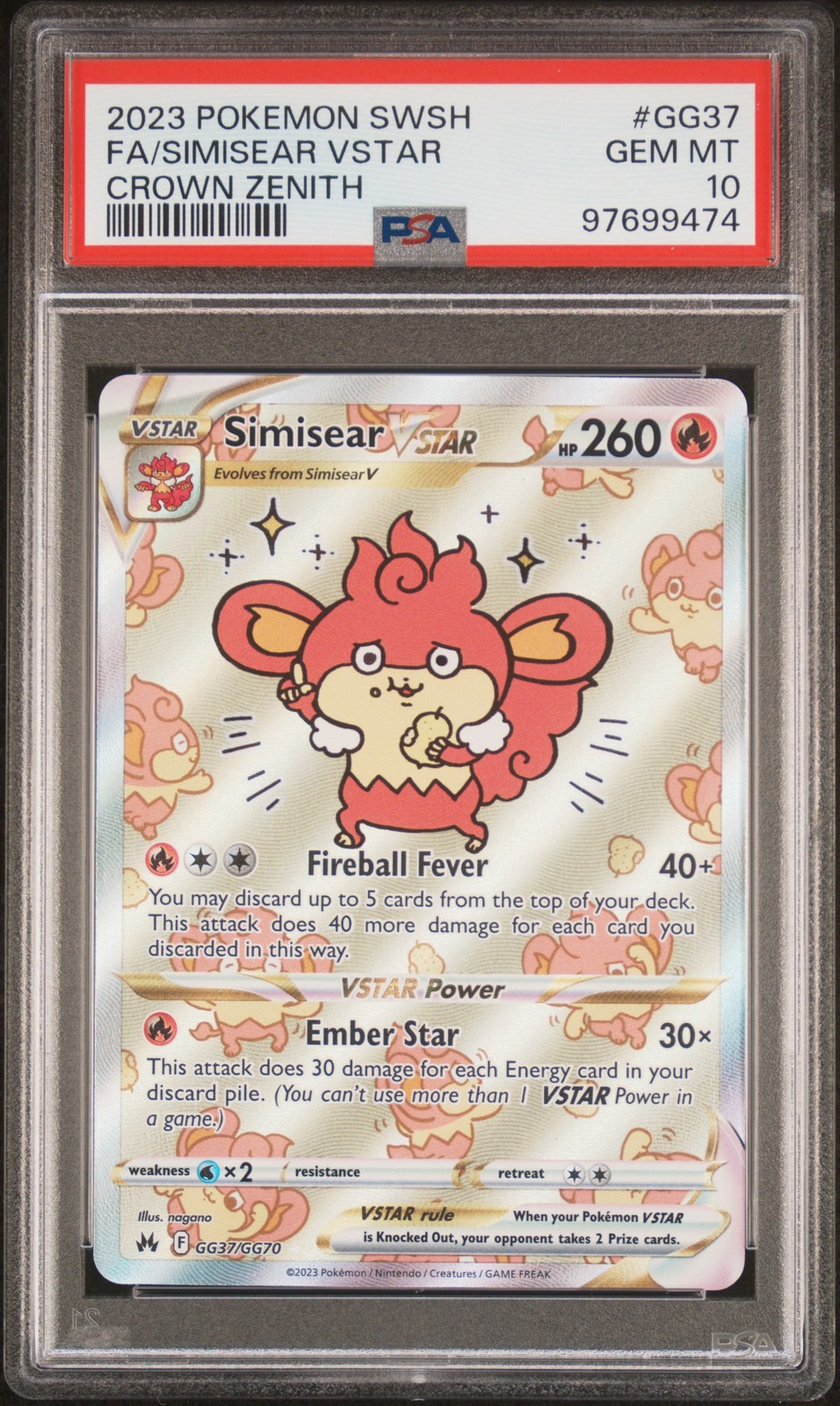 2023 POKEMON SWORD & SHIELD CROWN ZENITH #GG37 FULL ART/SIMISEAR VSTAR PSA 10 - Image 1