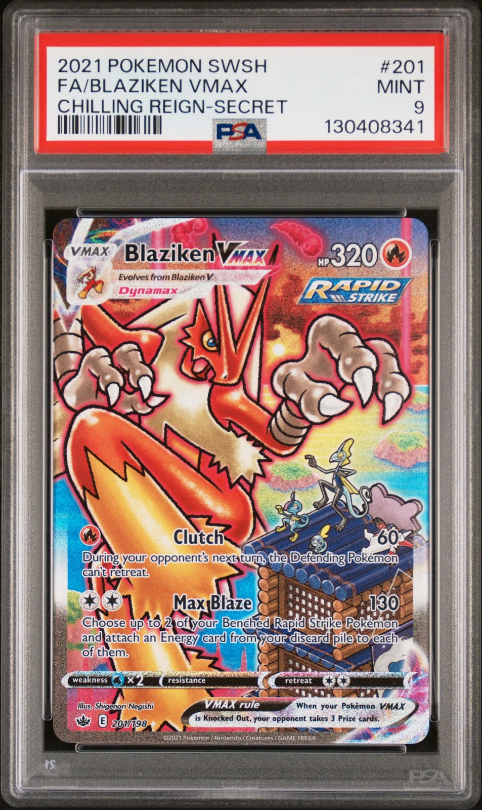 2021 POKEMON SWORD & SHIELD CHILLING REIGN SECRET FULL ART/BLAZIKEN VMAX PSA 9