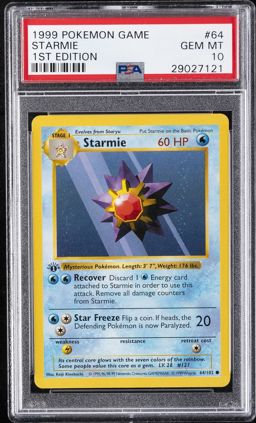 1999 POKEMON GAME 1ST ED #64 STARMIE PSA 10