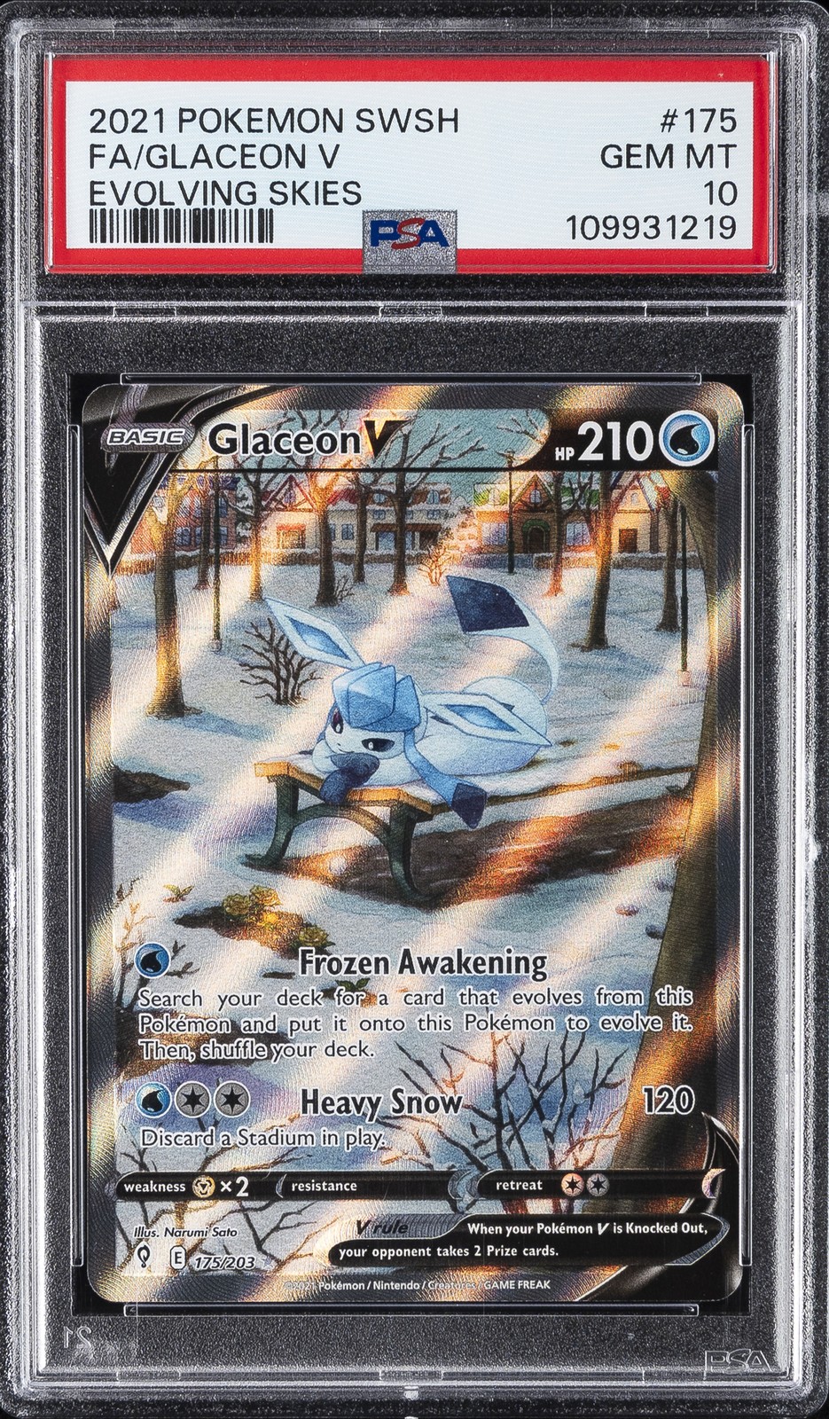 2021 POKEMON SWORD & SHIELD EVOLVING SKIES #175 FULL ART/GLACEON V PSA 10 - Image 1