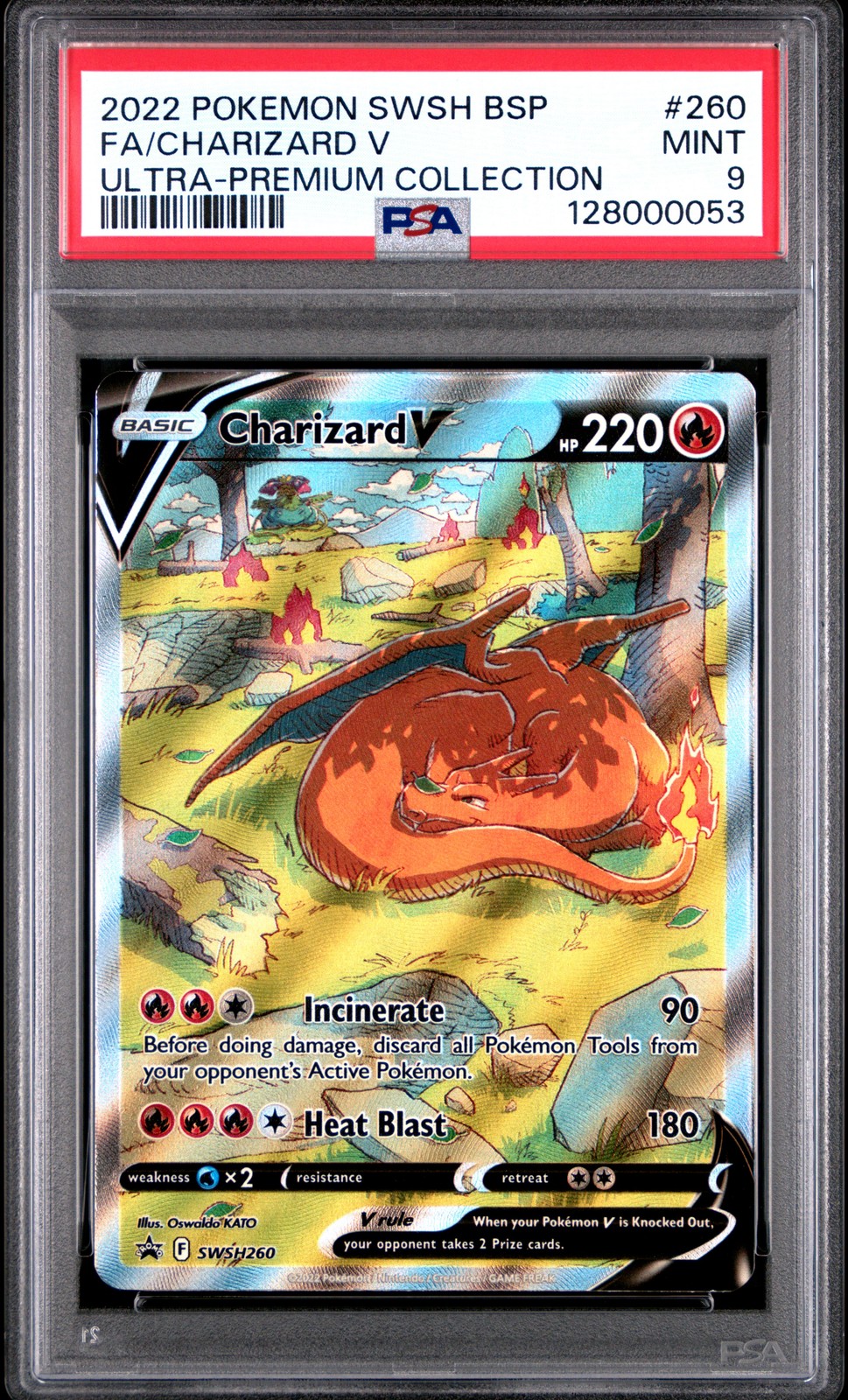 2022 POKEMON SWSH BLACK STAR PROMO #260 FULL ART/CHARIZARD V PSA 9 - Image 1